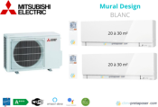 Climatiseur réversible bi split Mural Design Mitsubishi MXZ-2F42VF3-2xMSZ-EF25VGKW