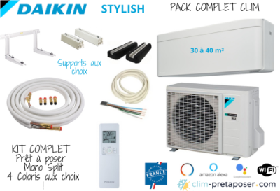 Pack complet climatisation réversible mono split prêt à poser DAIKIN STYLISH BLANC FTXA35AW-RXA35A9