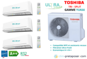 Climatisation réversible YUKAI TOSHIBA tri split RAS-3M26U2AVG-E-2xRAS-B10E2KVG-E-+1xRAS-B16E2KVG-E-