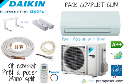 Pack complet clim prêt à poser mono split DAIKIN SENSIRA FTXF60D-RXF60D