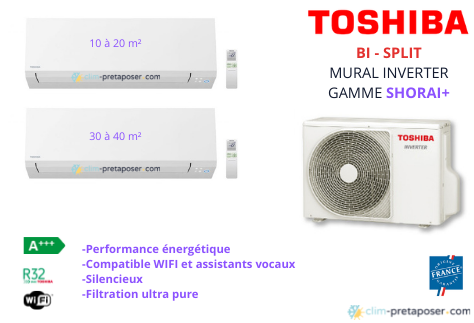 Climatiseur réversible bi split SHORAI + Toshiba 2x RAS16J2AVSG-E-RAS-2M18U2AVG-E + Réductions 