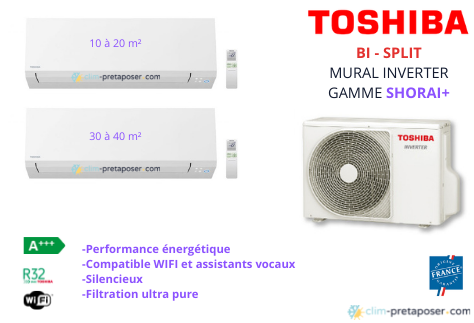 Climatiseur réversible bi split SHORAI Toshiba RAS-B13J2KVSG-E - RAS-B07J2KVSG-E-RAS-2M18U2AVG-E 