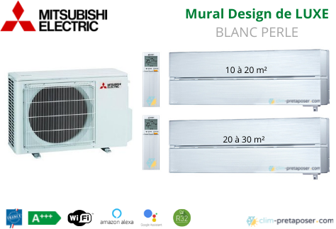 Climatiseur réversible bi split Mural Design de Luxe Mitsubishi MXZ-2F33VF3-MSZ-LN18VG2V-MSZ-LN25VG2V 