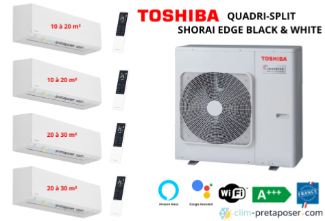 Climatisation réversible quadri split TOSHIBA SHORAI EDGE WHITE RAS-4M27G3AVG-E-2xRAS-B07G3KVSG-E-2xRAS-B10G3KVSG-E-