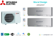 Climatiseur réversible bi split Mural Design Mitsubishi MXZ-2F42VF3-2xMSZ-EF25VGKS