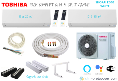 Pack complet prêt à poser climatisation réversible bi split TOSHIBA SHORAI EDGE  WHITE RAS-2M10G3AVG-E-2xRAS-B07G3KVSG-E Blanche