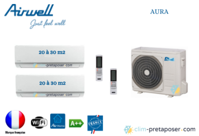 Clim réversible Bi-split Airwell AURA YDZC218-2xAW-HDLW009-N91