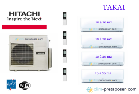Pompe à chaleur air air prêt à poser RAM-70NP4E-3x RAK 18QXE-1XRAK-25RXE HITACHI TAKAI