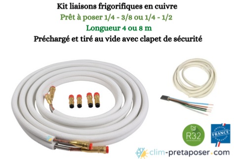 Kit liaisons frigorifiques flares complet prcharg et tir au vide avec clapet de scurit 