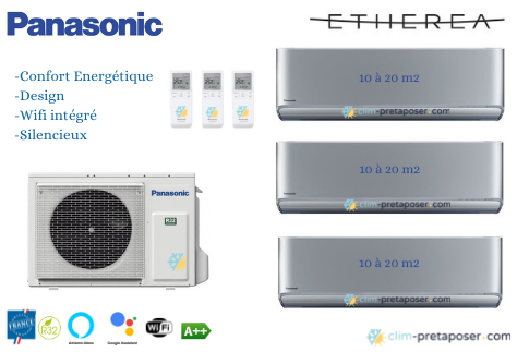 Climatiseurs réversibles TRI split Etherea  CU-3Z68TBE-3XCS-XZ20XKEW Gris argenté PANASONIC