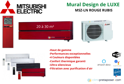 Climatisation réversible MITSUBISHI Gamme Design de Luxe MSZ-LN25VG2R-MUZ-LN25VG-Rubis Rouge
