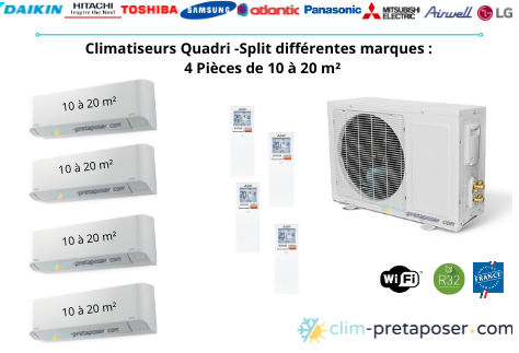 climatiseur PAP quadri-split pour 4 pièces de 10m² à 20m² par pièce