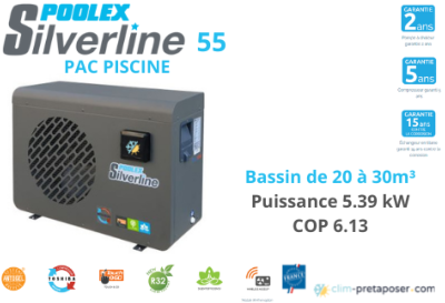 Pompe à chaleur piscine POOLEX SILVERLINE - 7 versions - Jusqu'à 110 m3