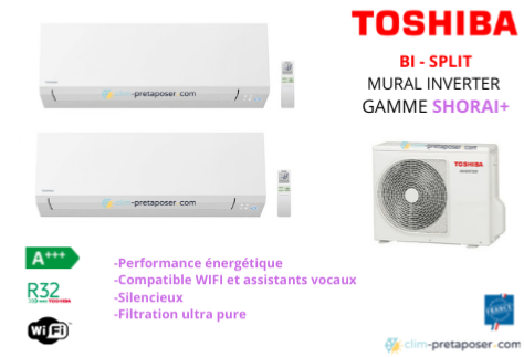 Climatiseur réversible bi split SHORAI + Toshiba 2x RAS16J2AVSG-E-RAS-2M18U2AVG-E + Réductions 