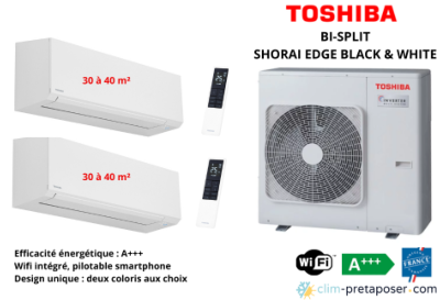 Climatisation réversible bi split TOSHIBA SHORAI EDGE BLACK ET WHITE RAS-3M26G3AVG-E-2xRAS-B13G3KVSGB-E Noire ou RAS-3M26G3AVG-E-2xRAS-B13G3KVSG-E Blanche
