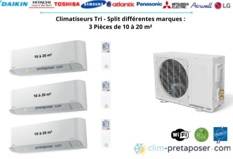 Climatiseur tri split pour 3 pices de 10 m  20 m