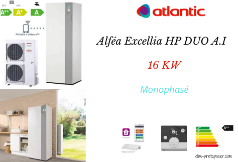 Pompe à chaleur Air Eau ATLANTIC ALFEA EXCELLIA HP DUO A.I 16KW MONOPHASE 526641