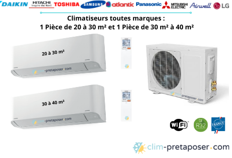 Climatiseur bi split pour 1 pice de 20 m  30 m et 1 pice de 30 m  40 m