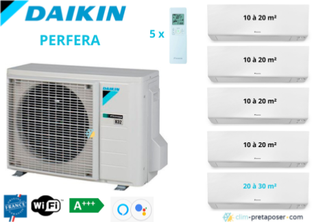 Climatisation Penta split DAIKIN PERFERA 5MXM90A9- 4xCTXM15A+ FTXM25A