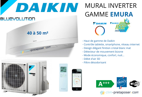 Climatisation DAIKIN FTXJ50MW-RXJ50M-R32 EMURA