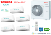 Climatisation réversible YUKAI TOSHIBA penta split RAS-5M34G3AVG-E-5xRAS-B07E2KVG-E-