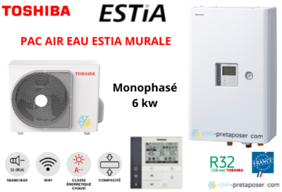 Pompe à chaleur AIR EAU TOSHIBA Estia Murale Chauffage Seul-HWT-601HW-E - HWT-601XWHM3W-E