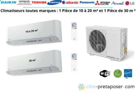 Climatiseur bi split pour 1 pice de 10 m  20 m et 1 pice de 30 m