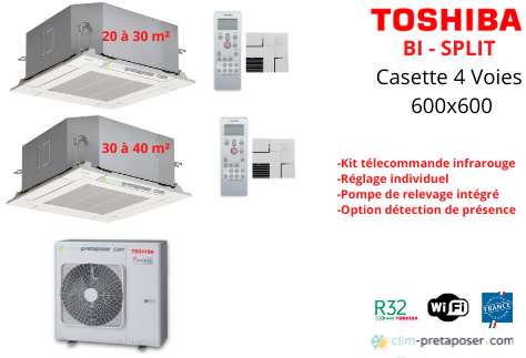 Clim-Cassette 4 voies TOSHIBA -1xRAS-M10U2MUVG-E-1xRAS-M13U2MUVG-E-RAS-2M18U2AVG-E