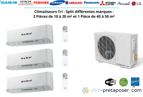 Climatiseur tri split pour 2 pices de 10 m  20 m et 1 pice de 40 m  50 m