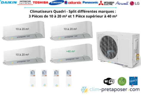 Climatiseur quadri split pour 3 pices de 10  20 m et 1 pice suprieur  40 m