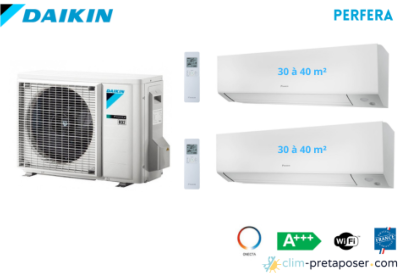 Climatiseur réversible bi split DAIKIN Perfera-2MXM68A9-2x FTXM35A-