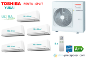 Climatisation réversible YUKAI TOSHIBA penta split RAS-5M34G3AVG-E-4xRAS-B07E2KVG-E-RAS-B16E2KVG-E-