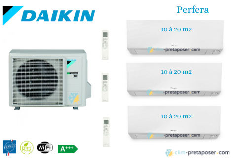 Climatiseur 3 unités DAIKIN-3MXM40A9-3xCTXM15R -1xRLARE3812-Perfera