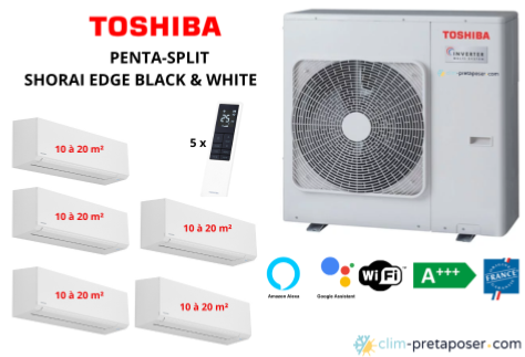 Climatisation réversible penta split TOSHIBA SHORAI EDGE WHITE RAS-5M34G3AVG-E-5xRAS-B07G3KVSG-E-