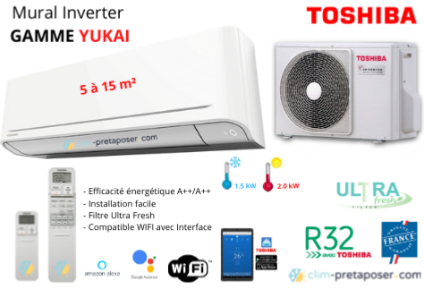 Climatisation réversible YUKAI TOSHIBA mono split RAS-05E2AVG-E-RAS-B05E2KVG-E