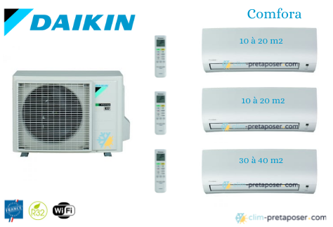 Climatiseur 3 Splits DAIKIN 3MXM52N8-2x-FTXP20M9-1xFTXP35M9-Comfora-1XRFLARE3812