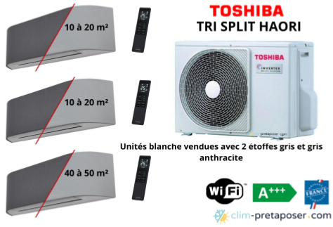 Climatisation TOSHIBA HAORI TRI SPLIT RAS-3M26G3AVG-E-2xRAS-M07N4KVRG-E-RAS-B16N4KVRG-E-