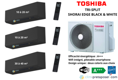 Climatisation réversible tri split TOSHIBA SHORAI EDGE BLACK RAS-3M26G3AVG-E-2xRAS-B07G3KVSGB-E-RAS-B13G3KVSGB-E NOIR