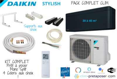 Pack complet climatisation réversible mono split prêt à poser DAIKIN STYLISH NOIR FTXA35BB-RXA35A9