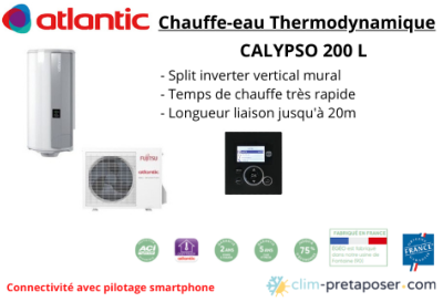 Chauffe eau thermodynamique Calypso ATLANTIC vertical mural 200 L Split Inverter