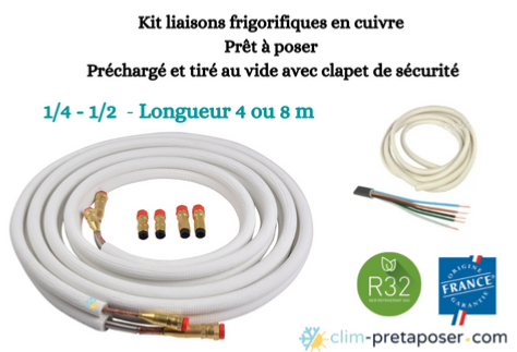 Kit liaisons frigorifiques flares complet prcharg et tir au vide avec clapet de scurit 1/4-1/2 