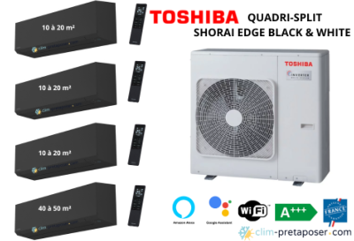 Climatisation réversible quadri split TOSHIBA SHORAI EDGE WHITE RAS-4M27G3AVG-E-3xRAS-B07G3KVSGB-E-RAS-B16G3KVSGB-E-