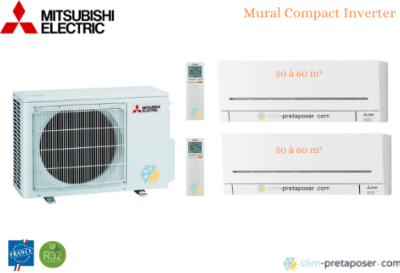 Climatiseur réversible bi split Mural Compact Mitsubishi MXZ-3F68VF3-2xMSZ-AP50VGK 