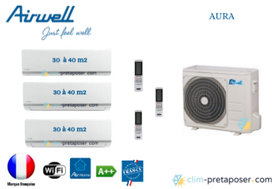 Clim réversible Tri-split Airwell AURA YDZC327-3xAW-HDLW012-N91