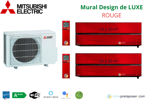 Climatiseur réversible bi split Mural Design de Luxe Mitsubishi MXZ-2F33VF3-MSZ-LN18VG2R-MSZ-LN25VG2R