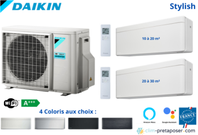 Climatisation réversible bi split DAIKIN 2MXM50A9-2xFTXA25AW- STYLISH 4 Coloris aux choix