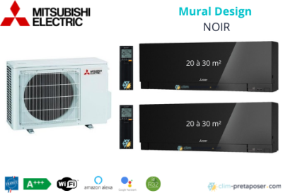 Climatiseur réversible bi split Mural Design Mitsubishi MXZ-2F42VF3-2xMSZ-EF25VGKB