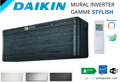 Climatisation réversible DAIKIN FTXA20BT-RXA20A9 STYLISH Coloris Noir aspect bois