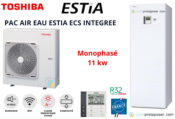 Pompe à chaleur AIR EAU TOSHIBA Estia ECS Intégrée DUO HWT-1101HW-E-HWT-1101F21ST6W-E