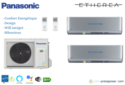 Climatiseur réversible bi split Etherea CU-2Z35TBE-2XCS-XZ20XKEW Gris argenté PANASONIC